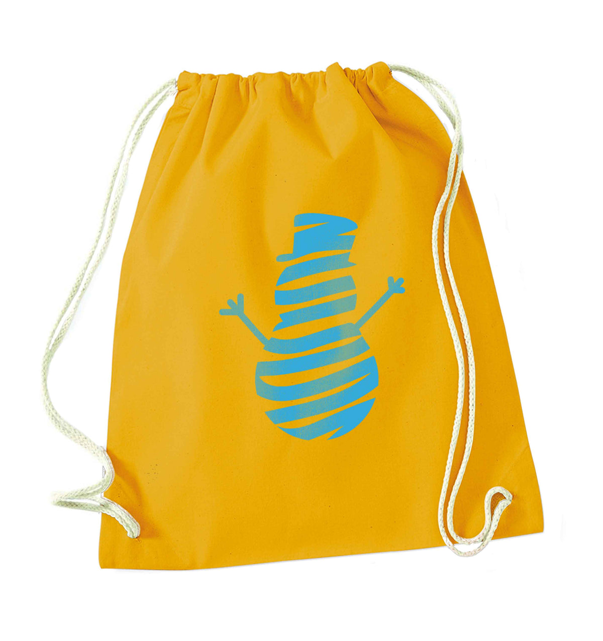 Snowman Snowglobe mustard drawstring bag