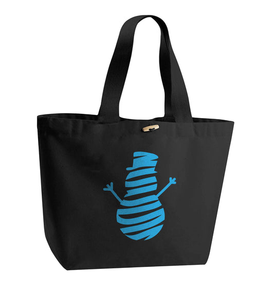 Snowman Snowglobe organic cotton premium tote bag with wooden toggle in black