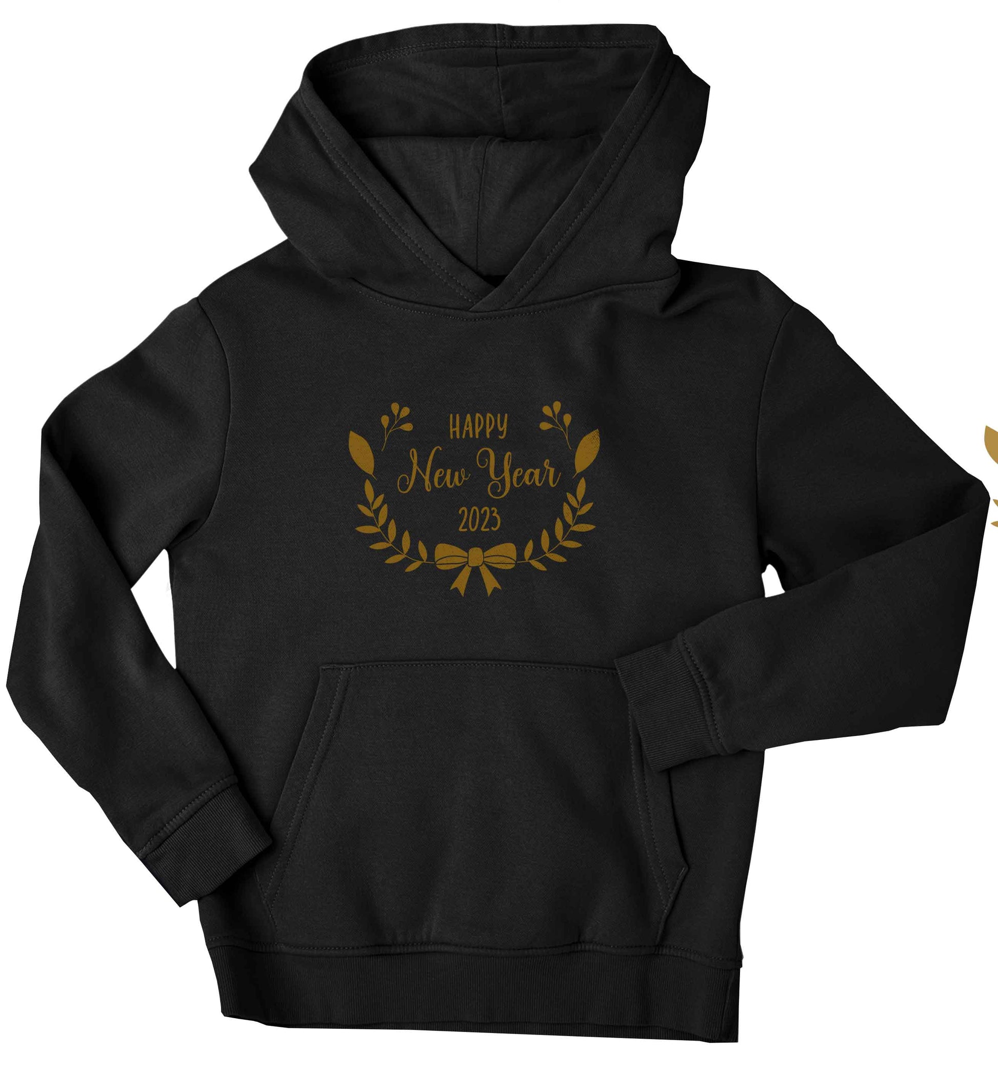 Happy New Year 2023 children's black hoodie 12-13 Years