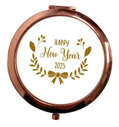 Happy New Year 2023 rose gold circle pocket mirror