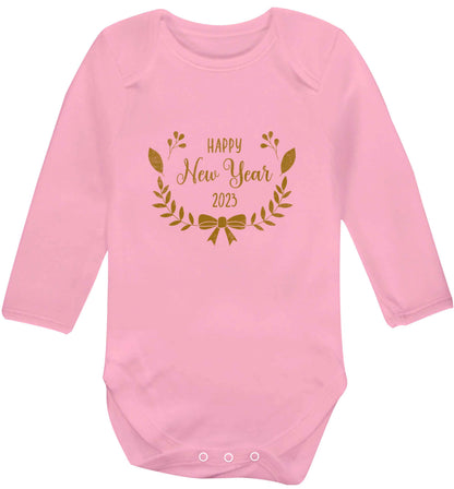 Happy New Year 2023 baby vest long sleeved pale pink 6-12 months