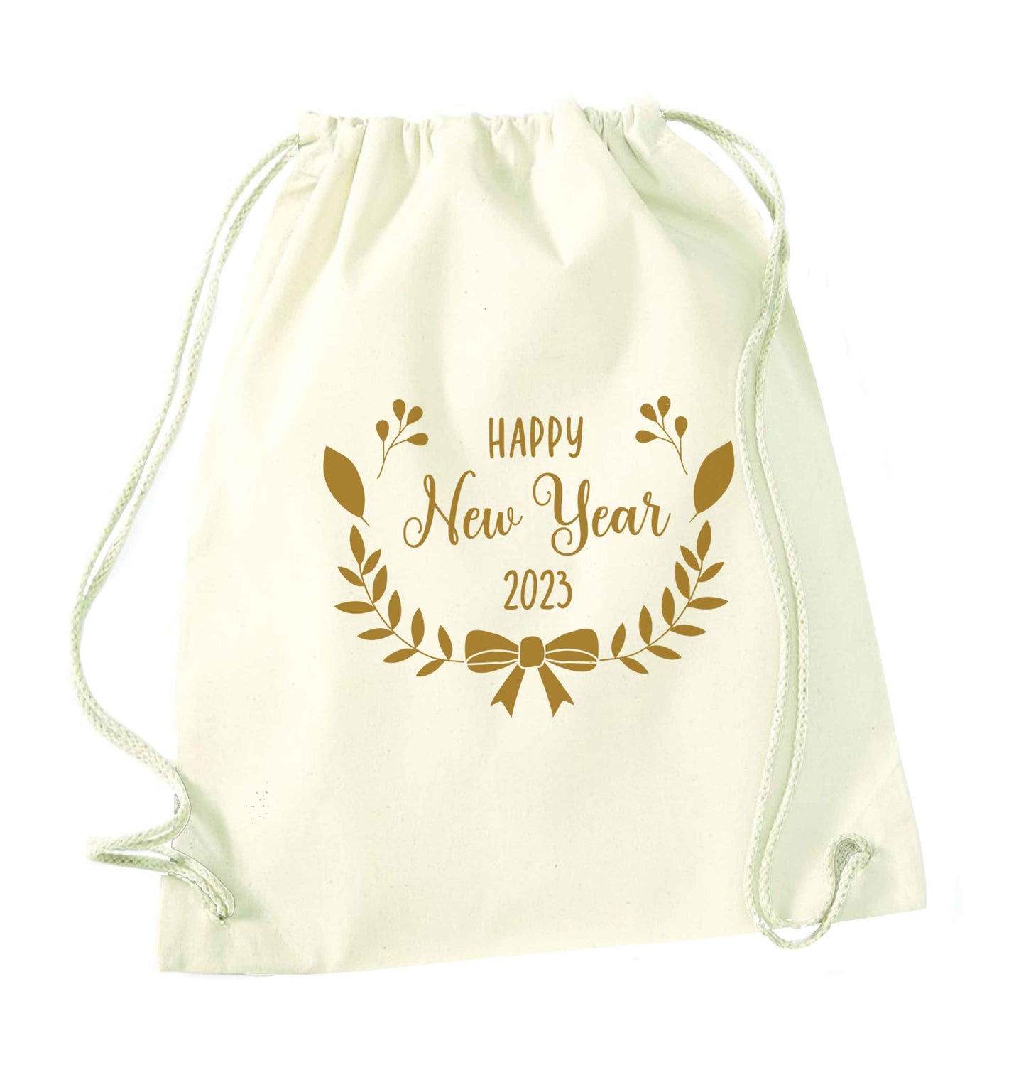 Happy New Year 2023 natural drawstring bag