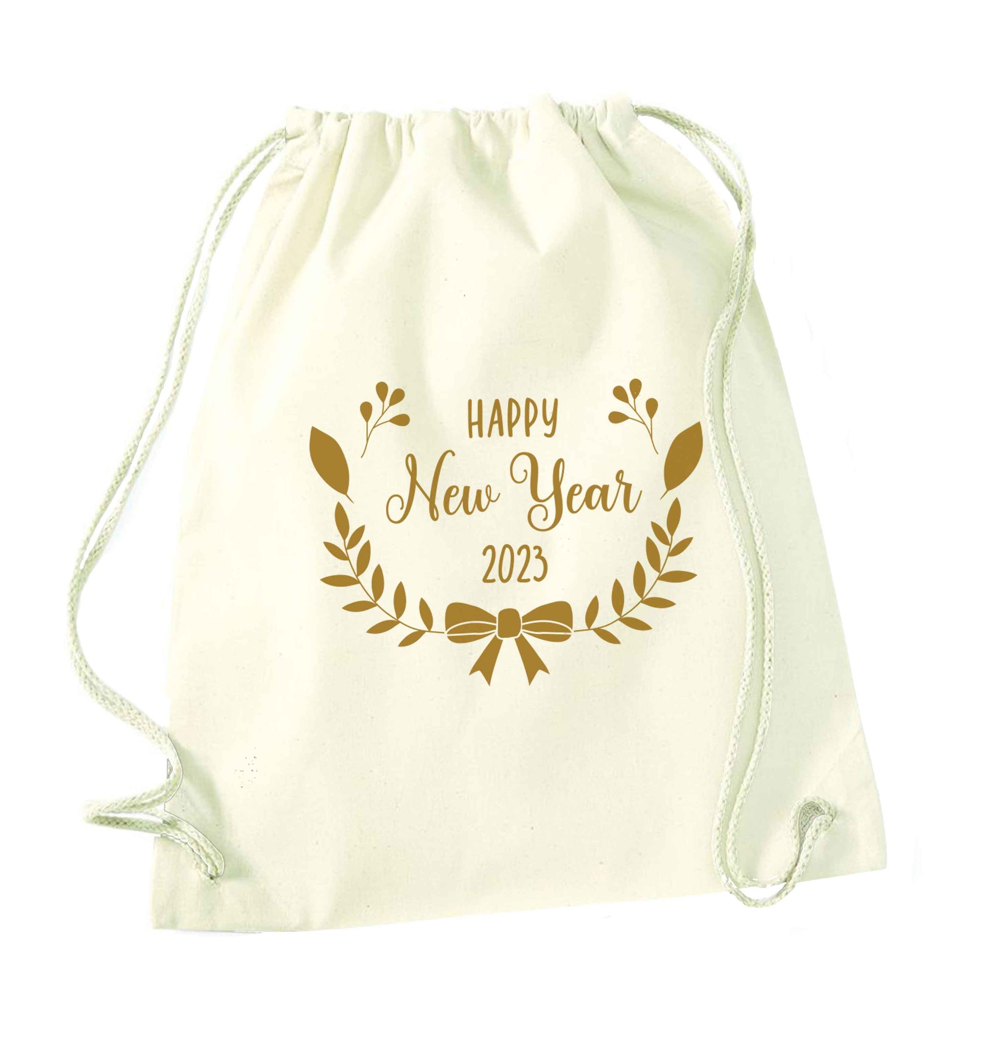 Happy New Year 2023 natural drawstring bag