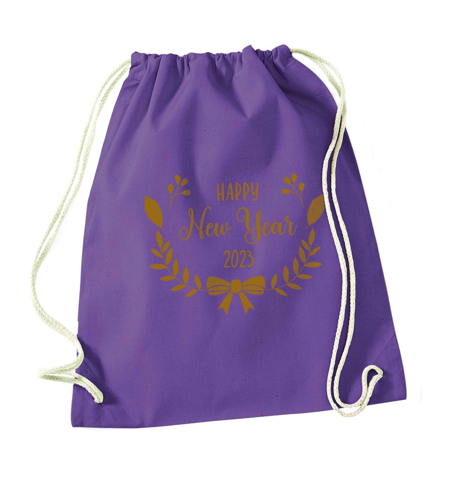 Happy New Year 2023 purple drawstring bag