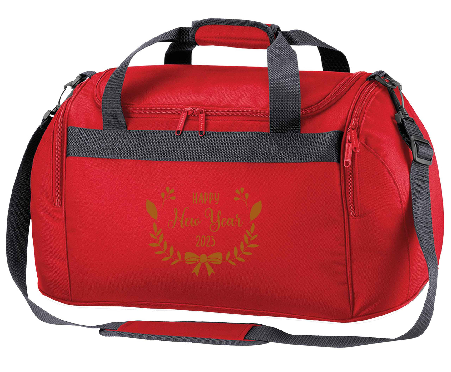 Happy New Year 2023 red holdall / duffel bag