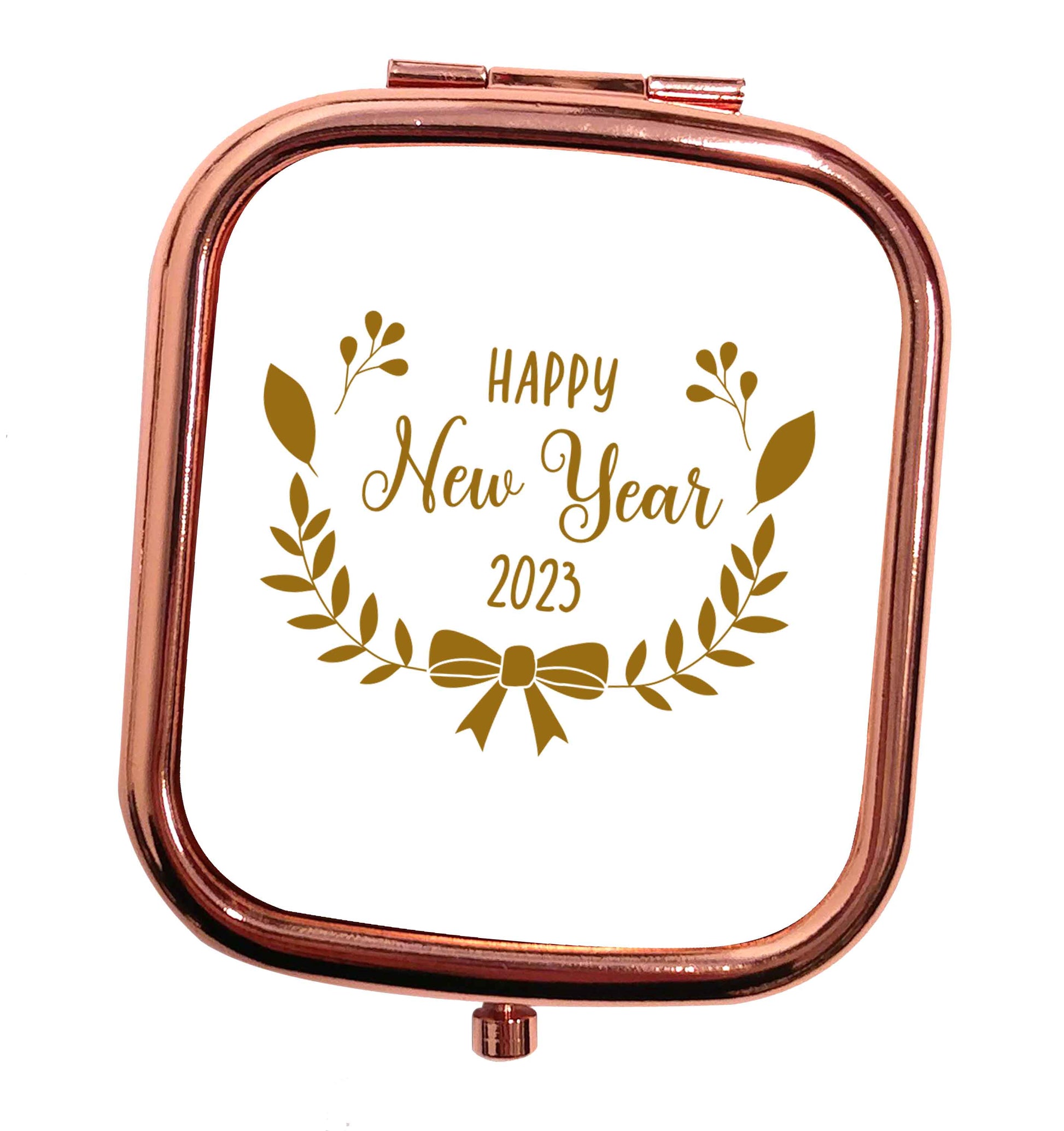 Happy New Year 2023 rose gold square pocket mirror