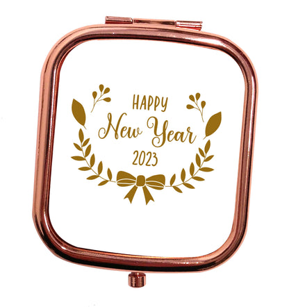 Happy New Year 2023 rose gold square pocket mirror