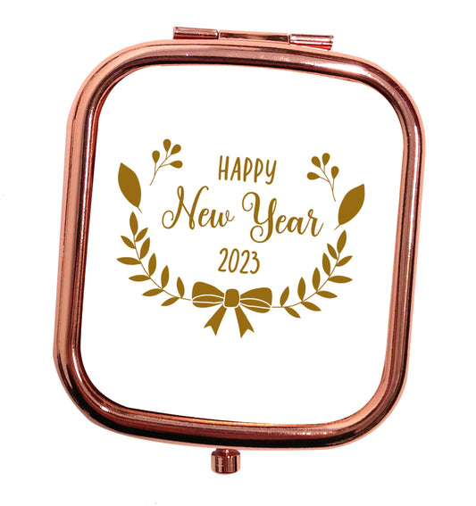 Happy New Year 2023 rose gold square pocket mirror