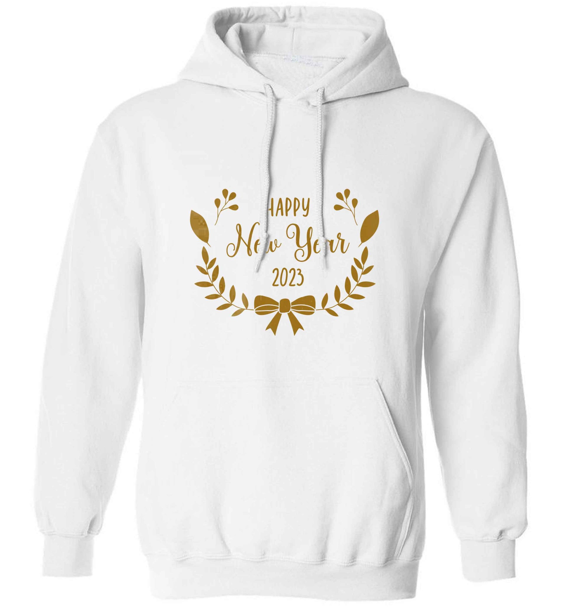Happy New Year 2023 adults unisex white hoodie 2XL