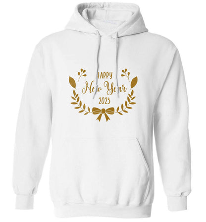 Happy New Year 2023 adults unisex white hoodie 2XL