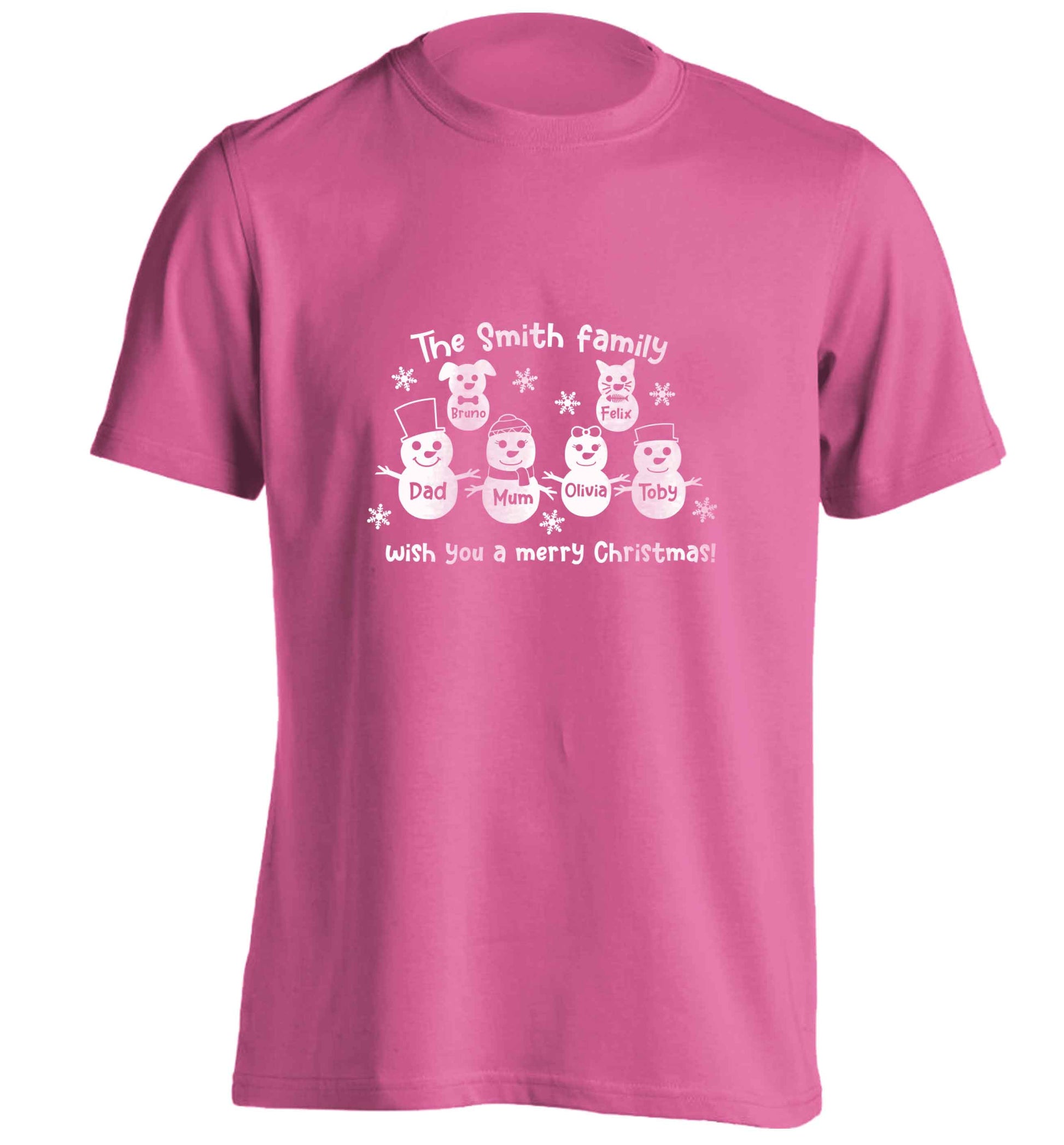 Personalised snowman family mum dad cat dog adults unisex pink Tshirt 2XL