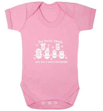 Personalised snowman family grandma grandad cat dog baby vest pale pink 18-24 months