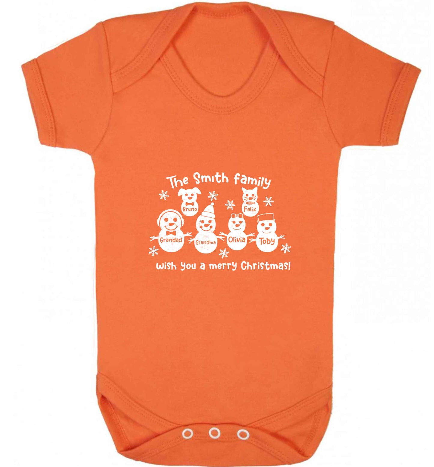 Personalised snowman family grandma grandad cat dog baby vest orange 18-24 months