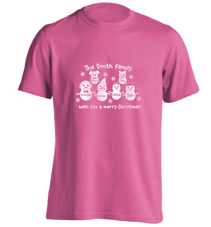 Personalised snowman family grandma grandad cat dog adults unisex pink Tshirt 2XL