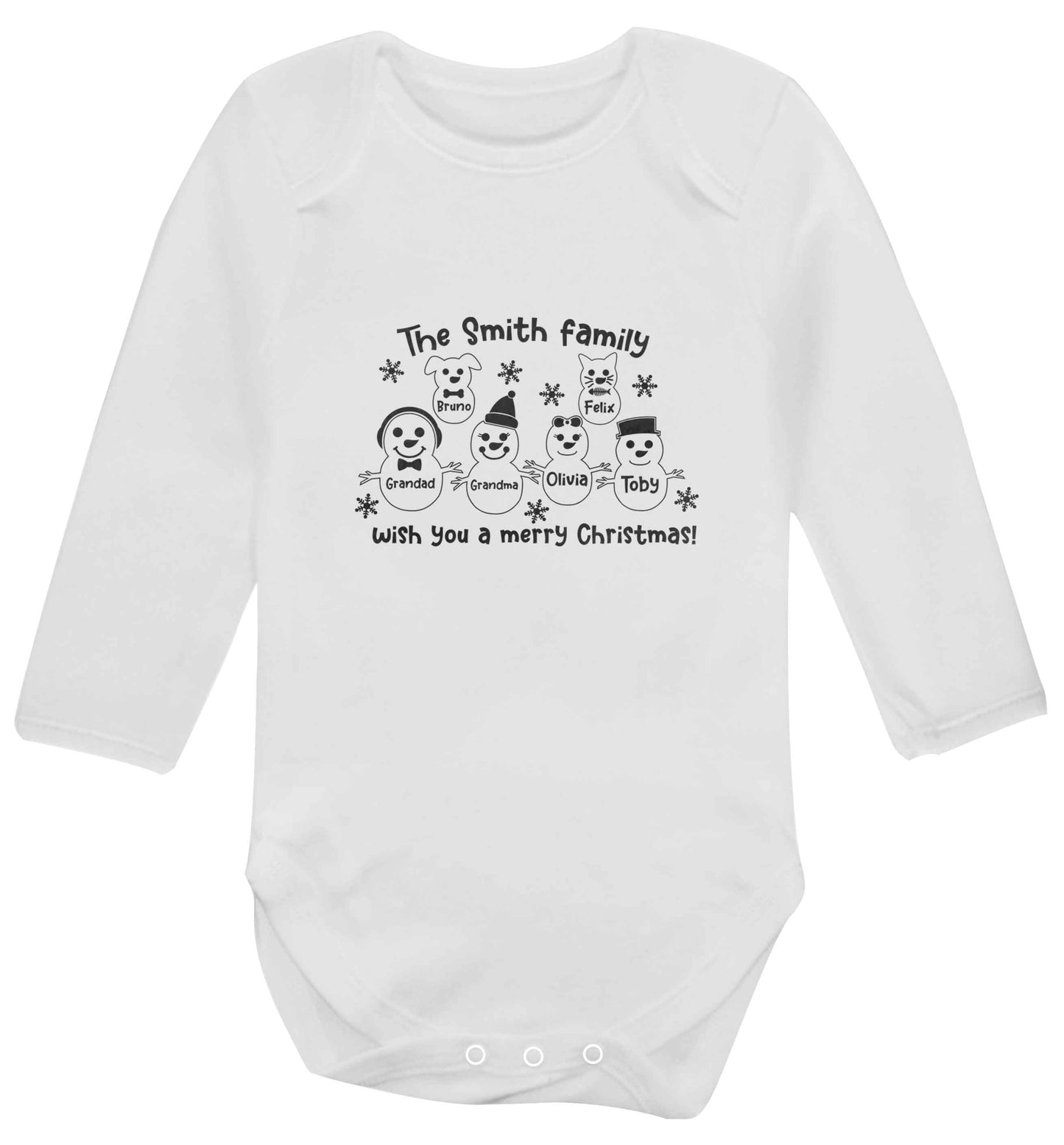 Personalised snowman family grandma grandad cat dog baby vest long sleeved white 6-12 months