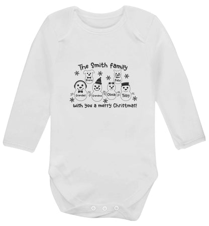 Personalised snowman family grandma grandad cat dog baby vest long sleeved white 6-12 months