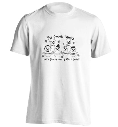 Personalised snowman family grandma grandad cat dog adults unisex white Tshirt 2XL