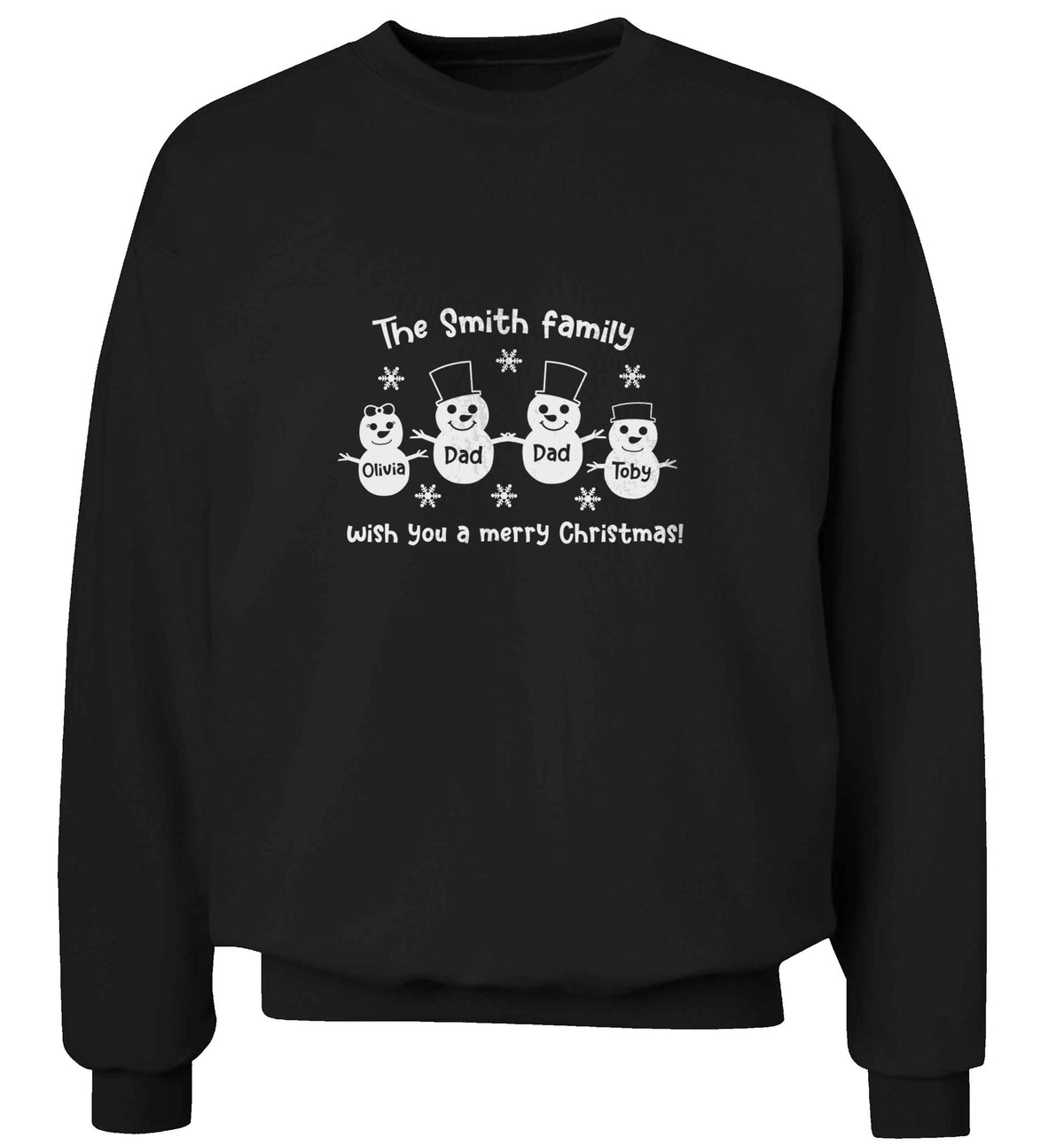 Personalised snowman family two dads adult's unisex black sweater 2XL
