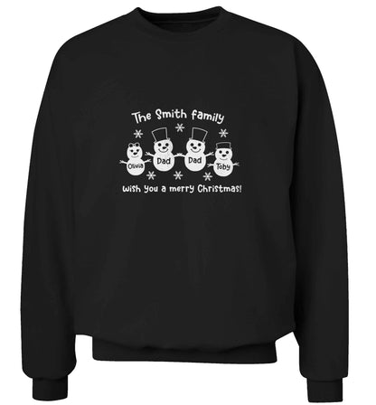 Personalised snowman family two dads adult's unisex black sweater 2XL