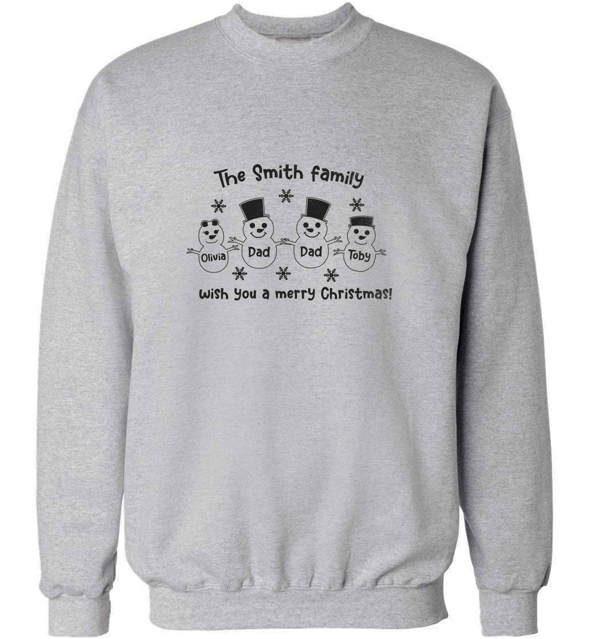 Personalised snowman family two dads adult's unisex grey sweater 2XL
