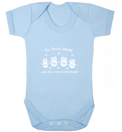 Personalised snowman family two dads baby vest pale blue 18-24 months