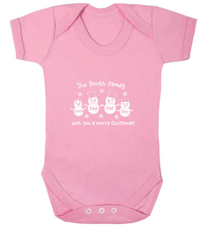 Personalised snowman family two dads baby vest pale pink 18-24 months