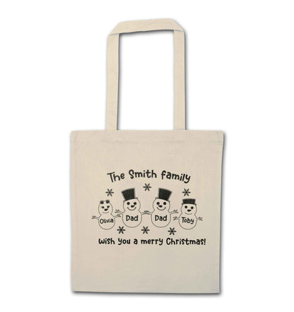 Personalised snowman family two dads natural tote bag