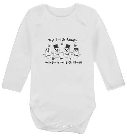 Personalised snowman family two dads baby vest long sleeved white 6-12 months