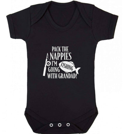 Pack the nappies I'm going fishing with Grandad baby vest black 18-24 months