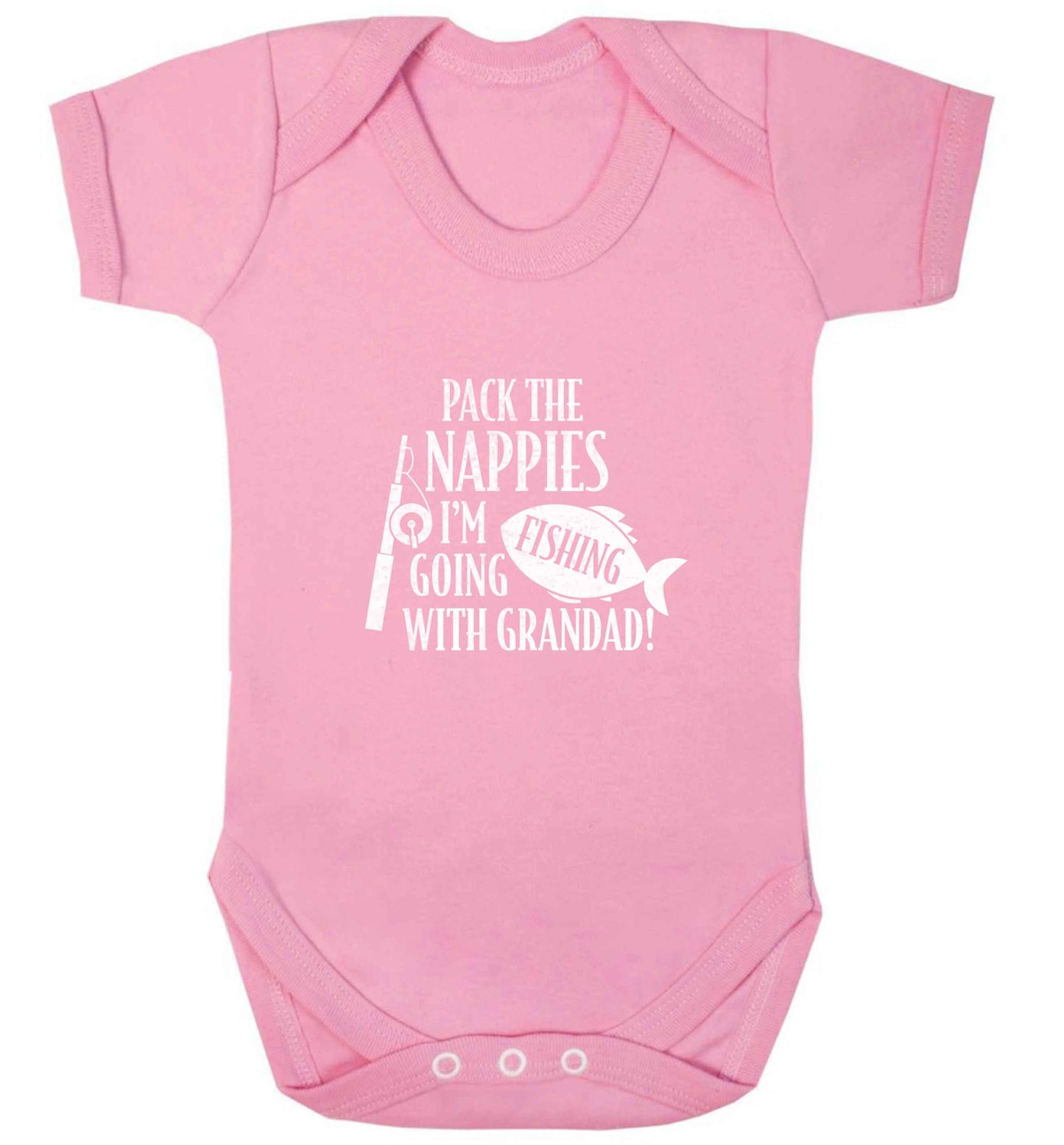 Pack the nappies I'm going fishing with Grandad baby vest pale pink 18-24 months