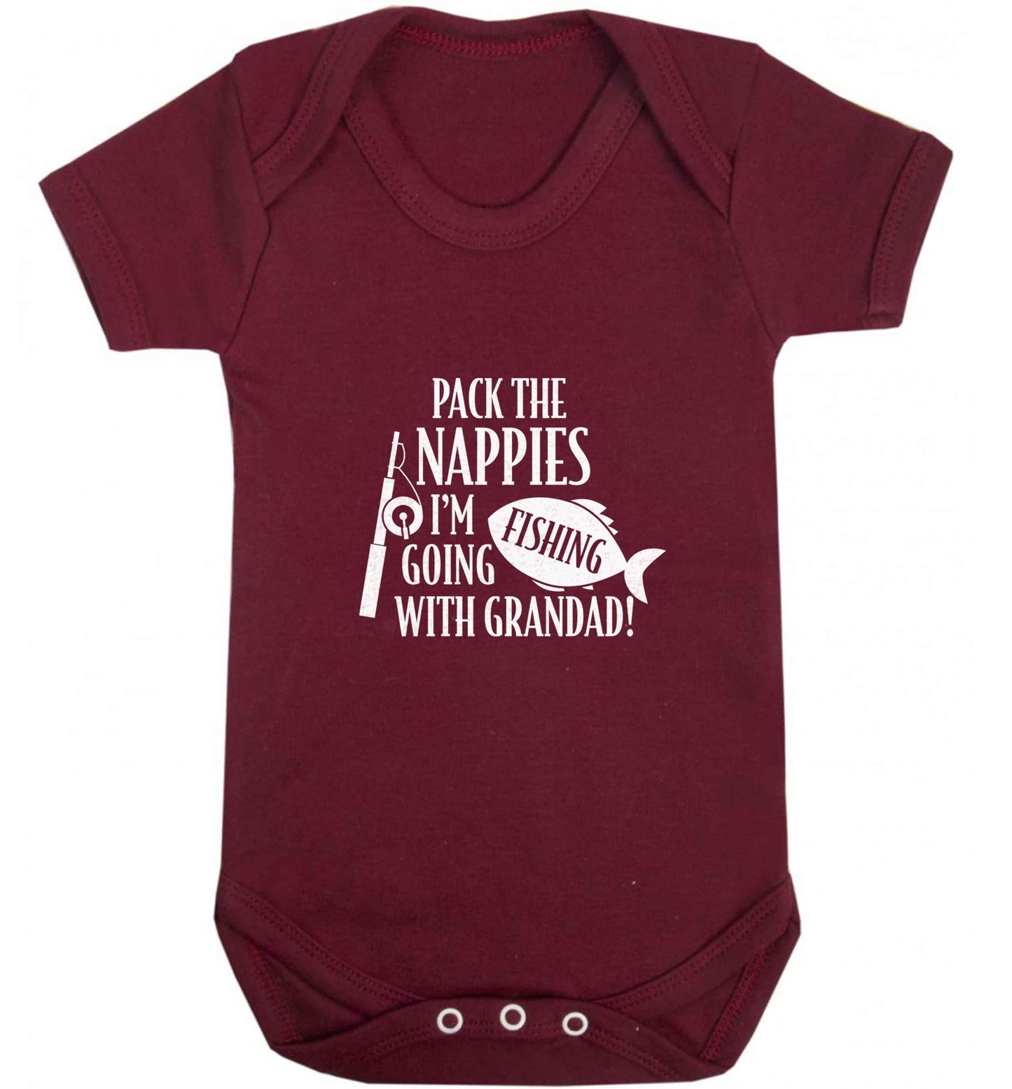 Pack the nappies I'm going fishing with Grandad baby vest maroon 18-24 months