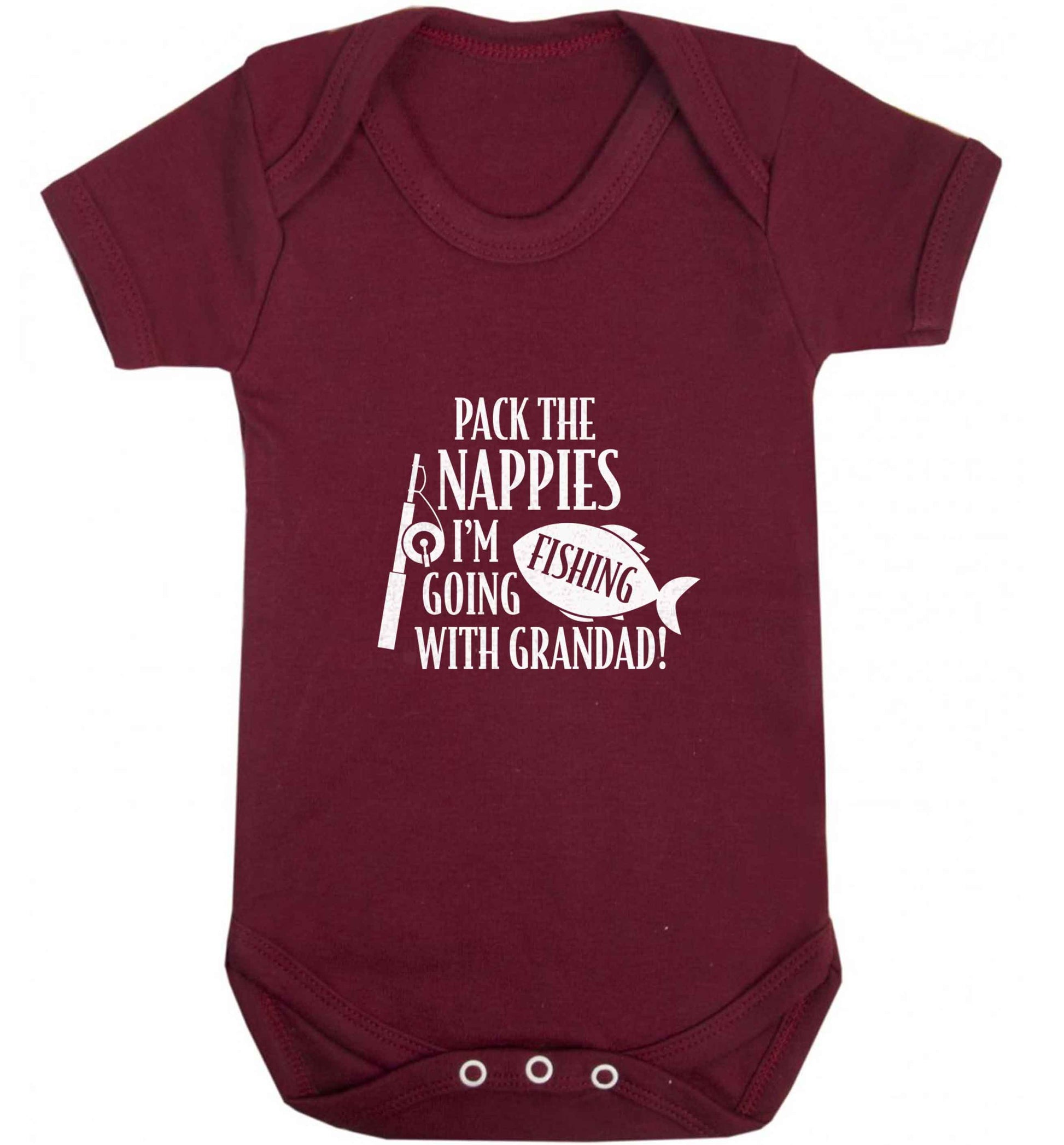 Pack the nappies I'm going fishing with Grandad baby vest maroon 18-24 months