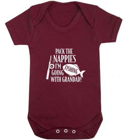 Pack the nappies I'm going fishing with Grandad baby vest maroon 18-24 months