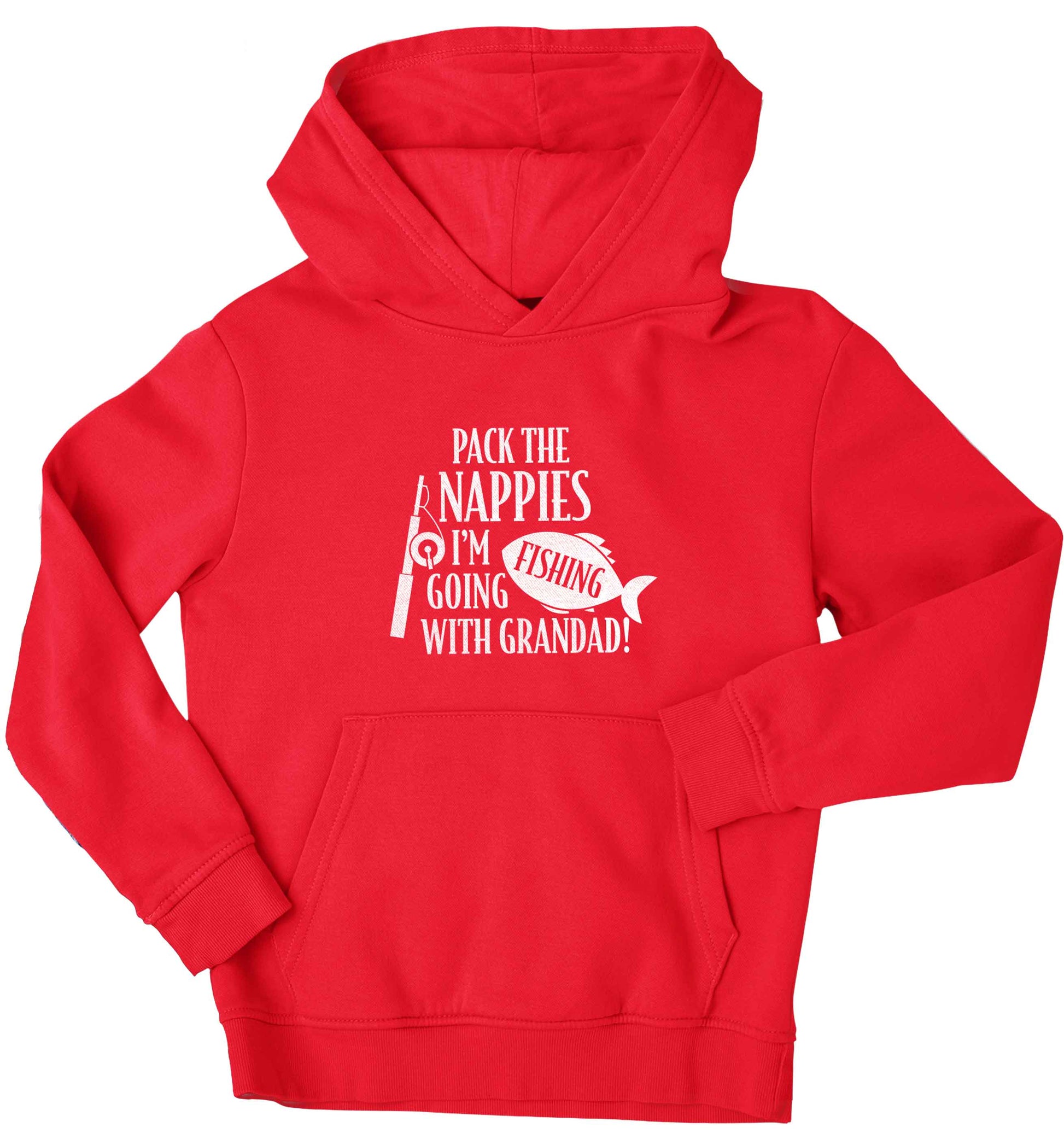 Pack the nappies I'm going fishing with Grandad children's red hoodie 12-13 Years