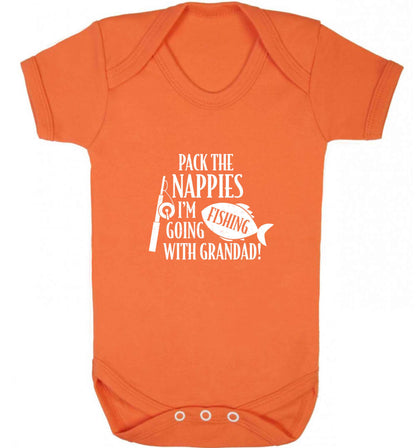 Pack the nappies I'm going fishing with Grandad baby vest orange 18-24 months