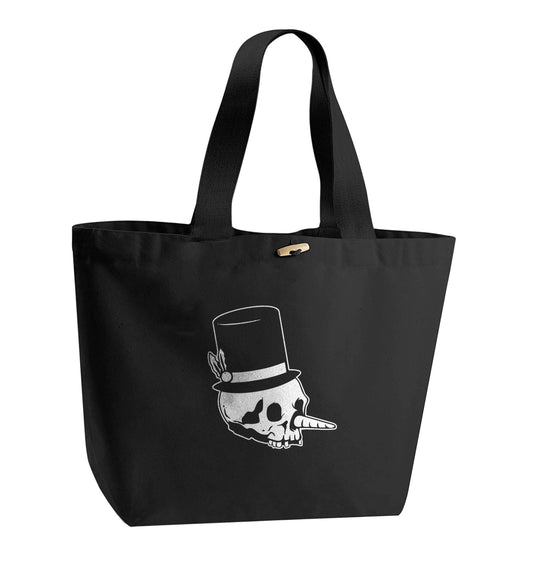 Snowman punk organic cotton premium tote bag with wooden toggle in black
