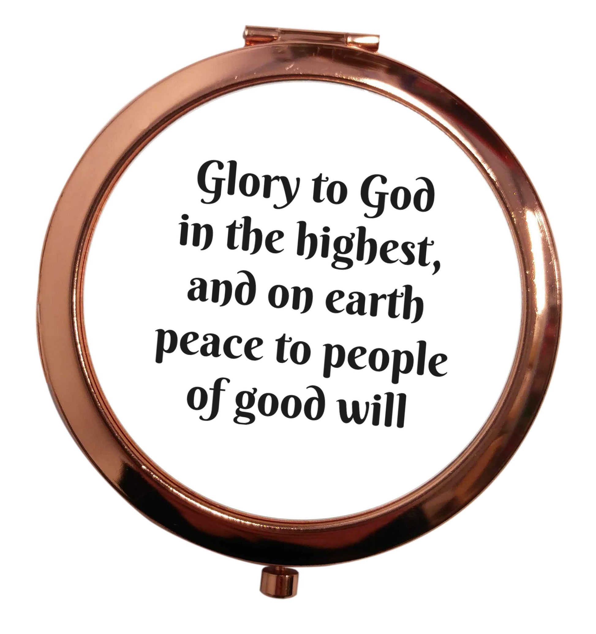 Glory to God in the highest, and on earth peace to people of good will rose gold circle pocket mirror