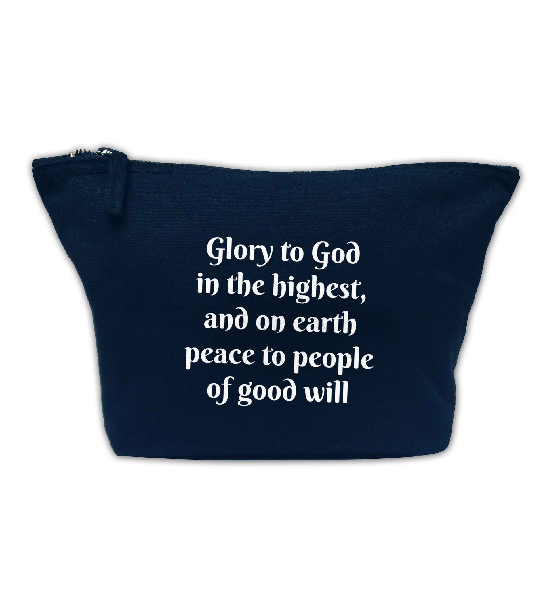 Glory to God in the highest, and on earth peace to people of good will navy makeup bag