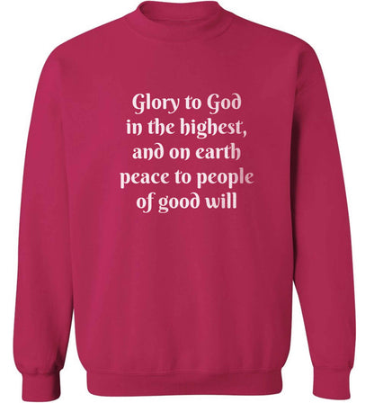 Glory to God in the highest, and on earth peace to people of good will adult's unisex pink sweater 2XL