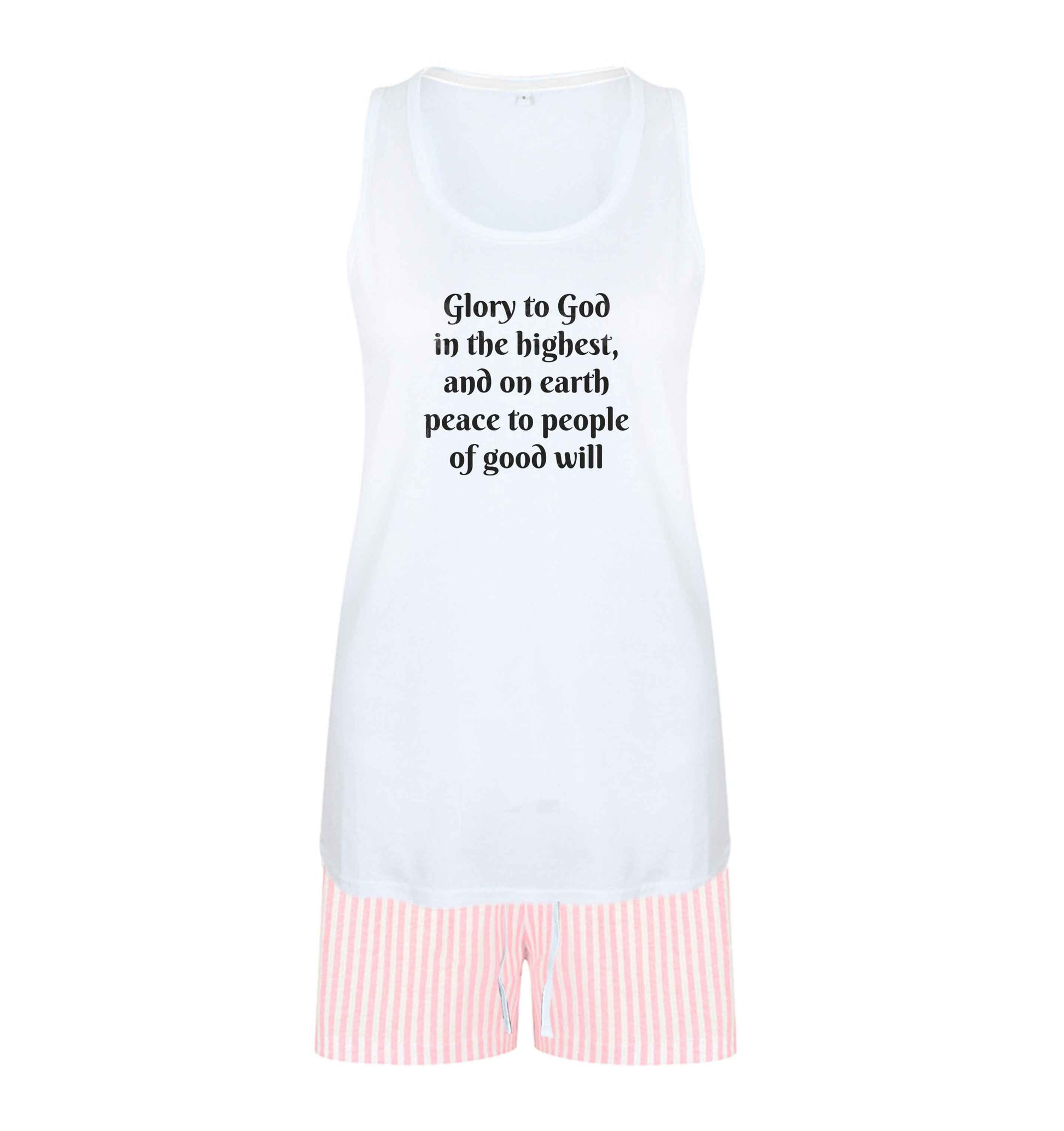 Glory to God in the highest, and on earth peace to people of good will size XL women's pyjama shorts set in pink 