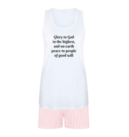 Glory to God in the highest, and on earth peace to people of good will size XL women's pyjama shorts set in pink 