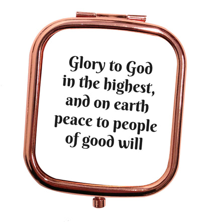 Glory to God in the highest, and on earth peace to people of good will rose gold square pocket mirror