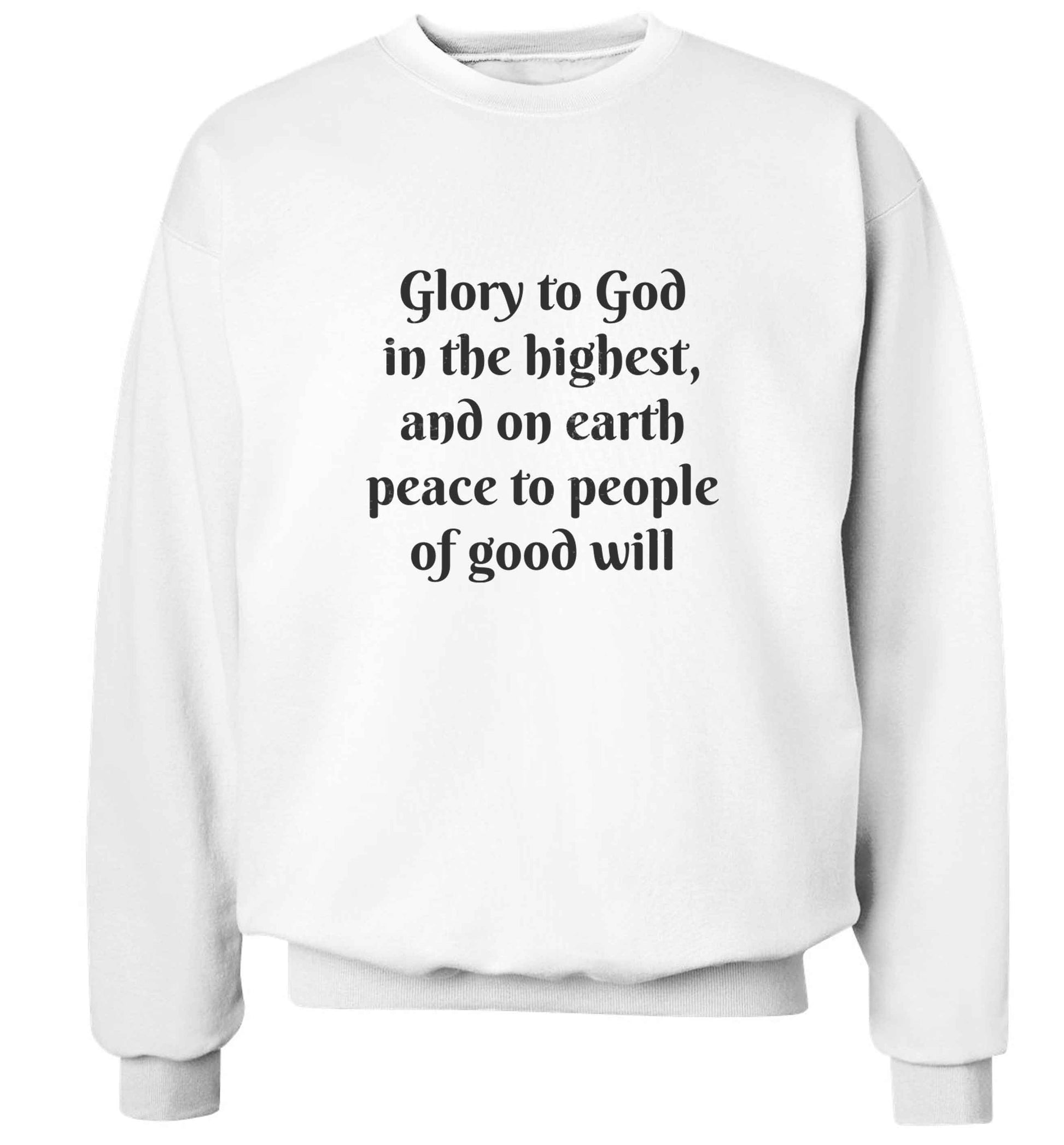 Glory to God in the highest, and on earth peace to people of good will adult's unisex white sweater 2XL