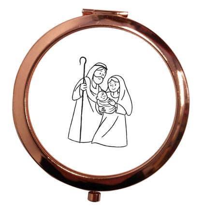 Jesus Mary and joseph rose gold circle pocket mirror