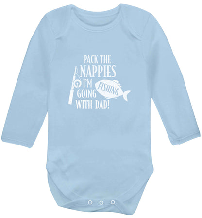 Pack the nappies I'm going fishing with Dad baby vest long sleeved pale blue 6-12 months