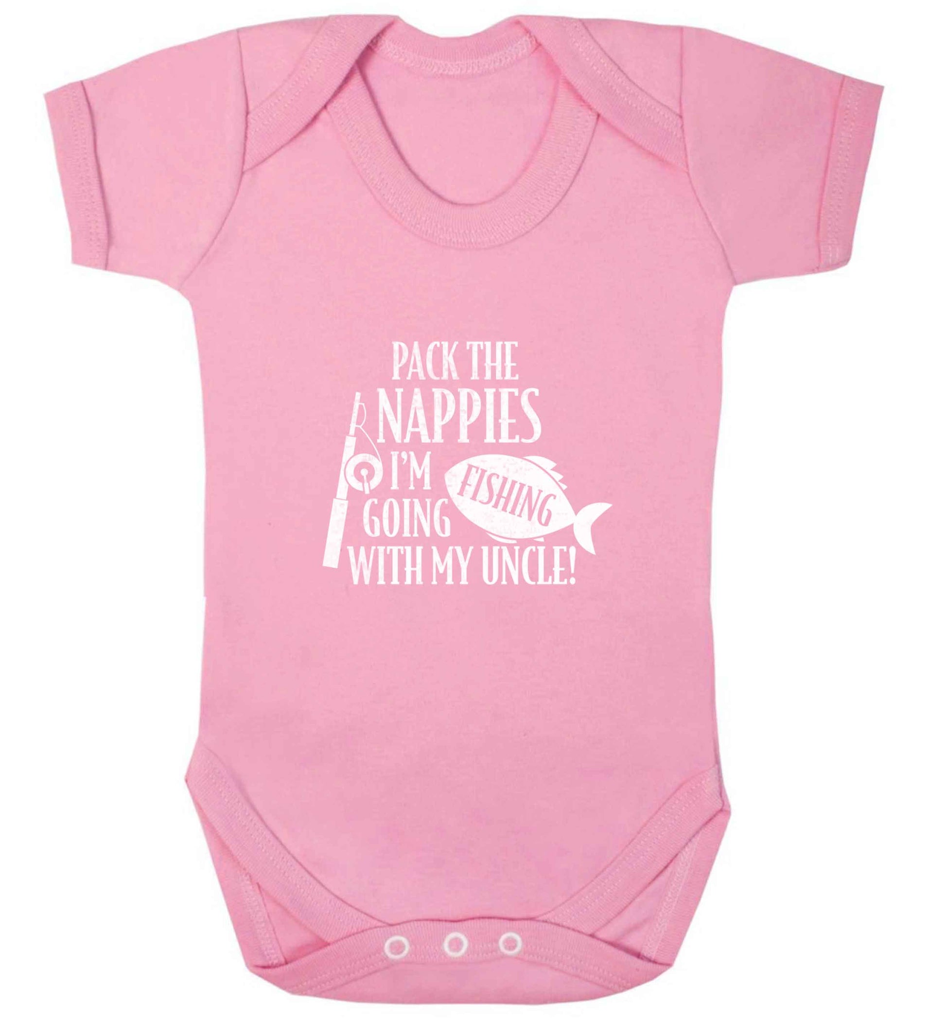 Pack the nappies I'm going fishing my Uncle baby vest pale pink 18-24 months