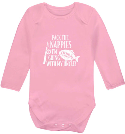 Pack the nappies I'm going fishing my Uncle baby vest long sleeved pale pink 6-12 months