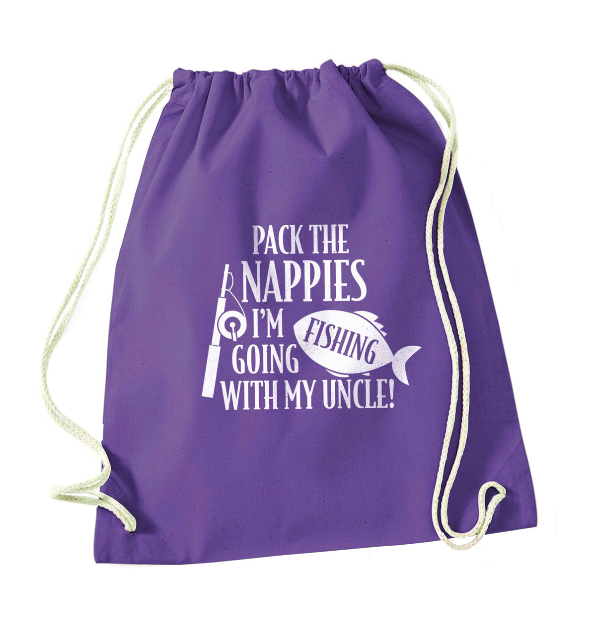 Pack the nappies I'm going fishing with my Uncle purple drawstring bag