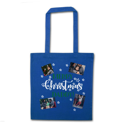 Merry Christmas daddy blue tote bag