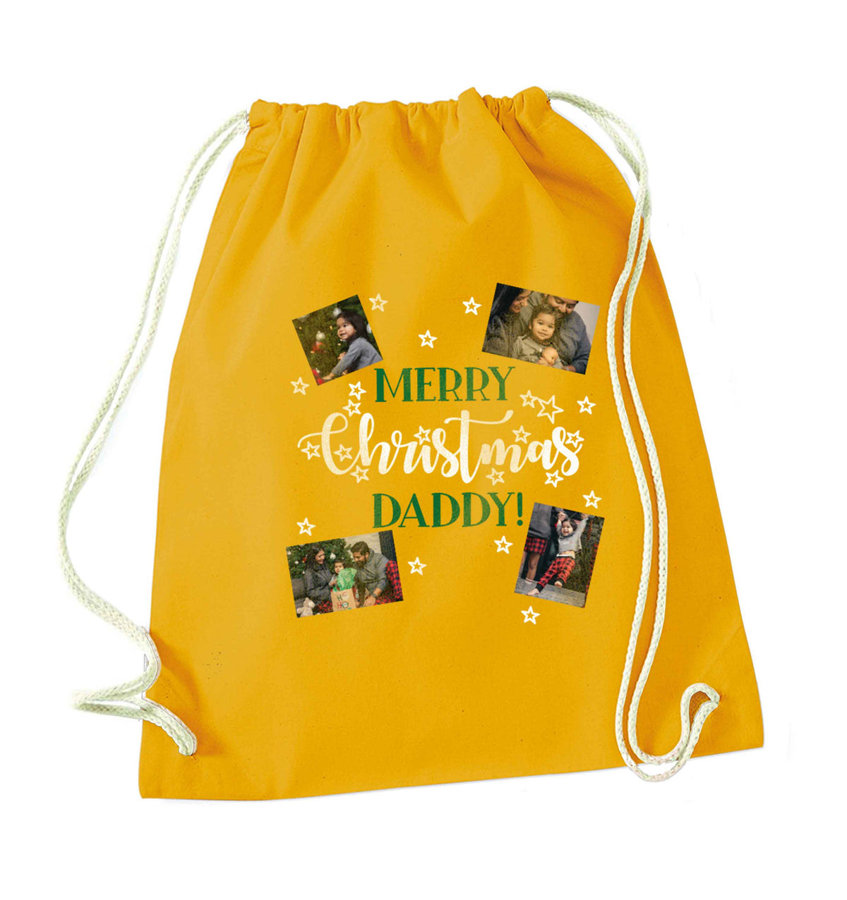 Merry Christmas daddy mustard drawstring bag
